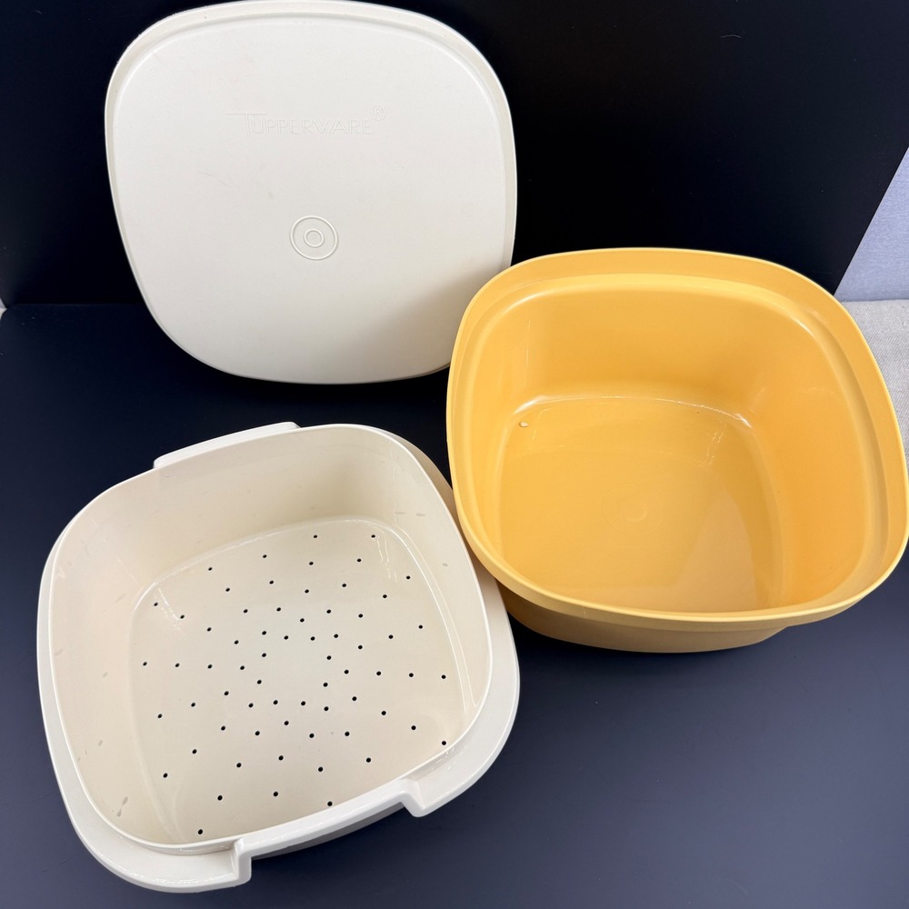 Vintage Tupperware Steam N Serve Harvest Gold 3 Pc Set 888 887 889 Steamer